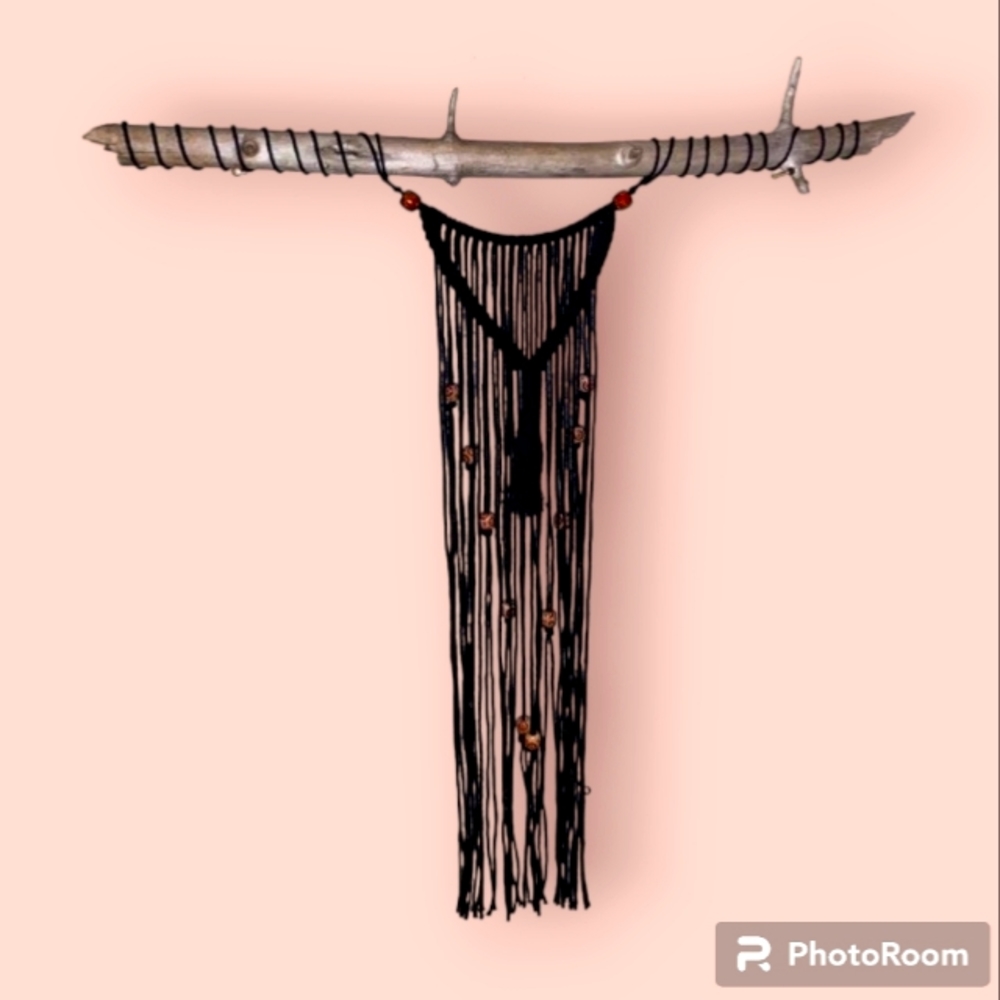 Hand Crafted Custom Macrame Driftwood black wall art